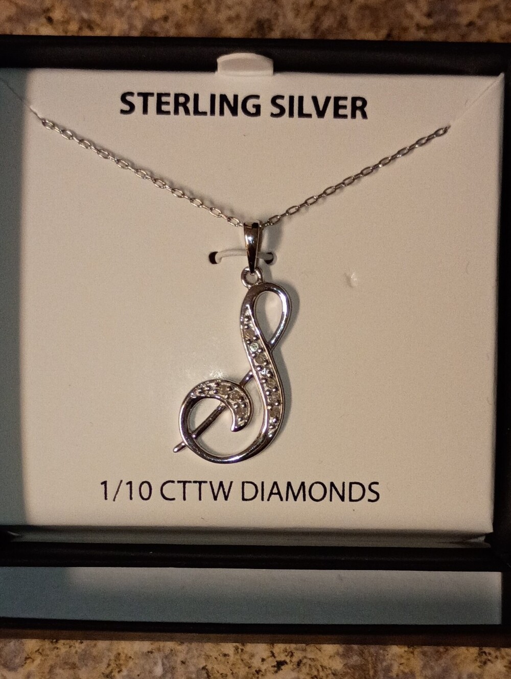 Macy's 925 Sterling Silver and Diamond Treble Clef Necklace